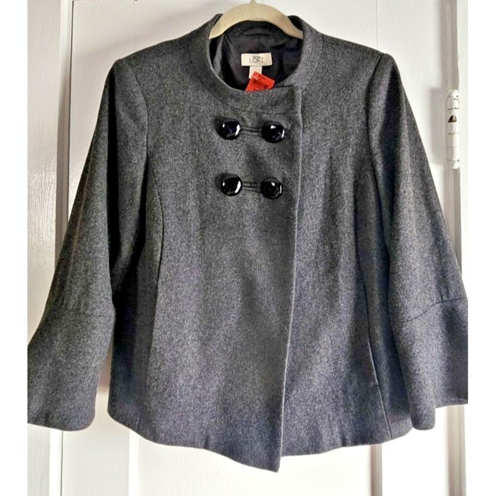 NWT ANN TAYLOR LOFT woman Small Gray wool blend lined Capelette coat